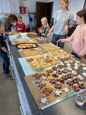 Ein paar Kinder verzieren Weihnachtsplätzchen